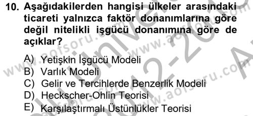Uluslararası İktisat Dersi 2012 - 2013 Yılı (Vize) Ara Sınav Soruları 10. Soru