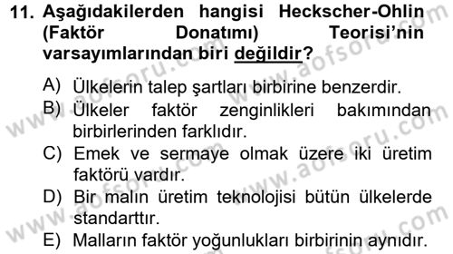 Uluslararası İktisat Dersi 2012 - 2013 Yılı (Vize) Ara Sınav Soruları 11. Soru