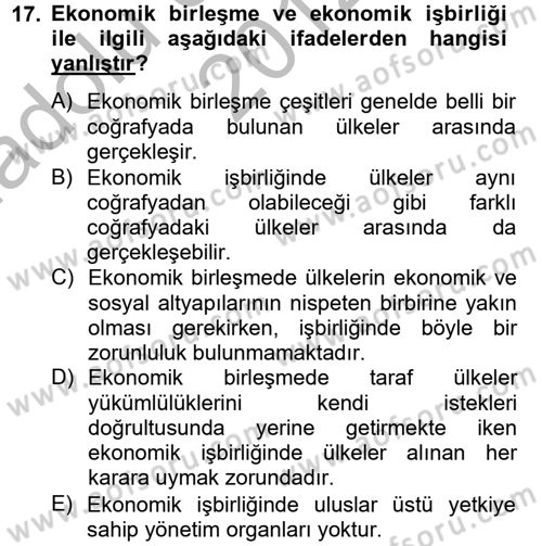 Uluslararası İktisat Dersi 2012 - 2013 Yılı (Vize) Ara Sınav Soruları 17. Soru