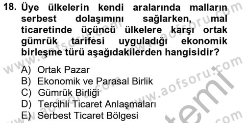 Uluslararası İktisat Dersi 2012 - 2013 Yılı (Vize) Ara Sınav Soruları 18. Soru