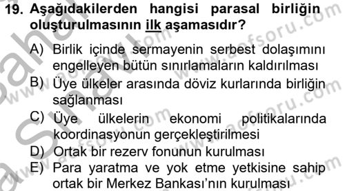 Uluslararası İktisat Dersi 2012 - 2013 Yılı (Vize) Ara Sınav Soruları 19. Soru