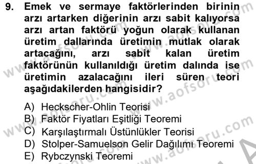 Uluslararası İktisat Dersi 2012 - 2013 Yılı (Vize) Ara Sınav Soruları 9. Soru