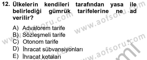 Uluslararası İktisat Dersi 2012 - 2013 Yılı (Final) Dönem Sonu Sınav Soruları 12. Soru