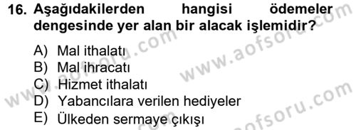 Uluslararası İktisat Dersi 2012 - 2013 Yılı (Final) Dönem Sonu Sınav Soruları 16. Soru