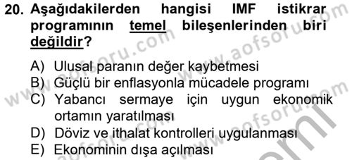 Uluslararası İktisat Dersi 2012 - 2013 Yılı (Final) Dönem Sonu Sınav Soruları 20. Soru