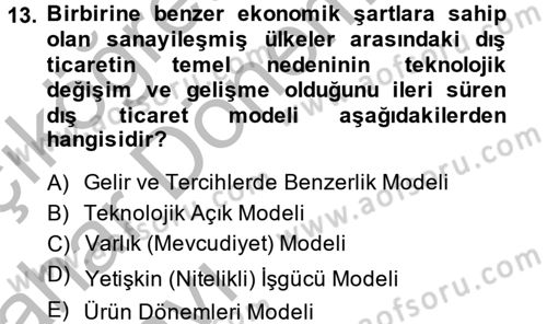 Uluslararası İktisat Dersi 2013 - 2014 Yılı (Vize) Ara Sınav Soruları 13. Soru