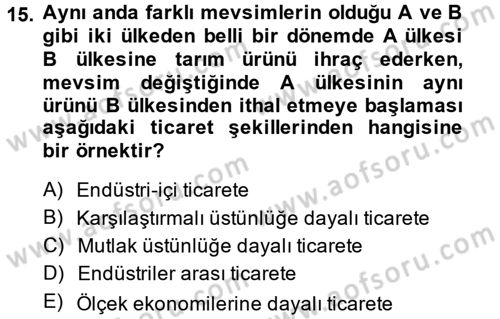 Uluslararası İktisat Dersi 2013 - 2014 Yılı (Vize) Ara Sınav Soruları 15. Soru
