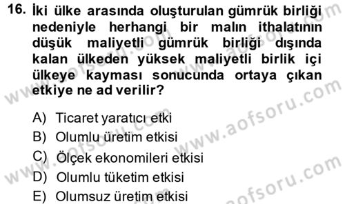 Uluslararası İktisat Dersi 2013 - 2014 Yılı (Vize) Ara Sınav Soruları 16. Soru