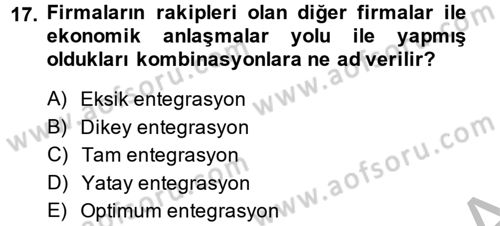 Uluslararası İktisat Dersi 2013 - 2014 Yılı (Vize) Ara Sınav Soruları 17. Soru