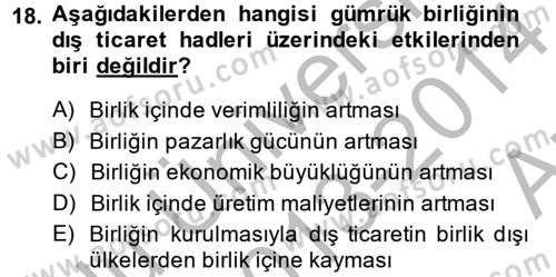 Uluslararası İktisat Dersi 2013 - 2014 Yılı (Vize) Ara Sınav Soruları 18. Soru