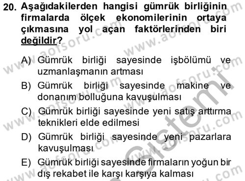 Uluslararası İktisat Dersi 2013 - 2014 Yılı (Vize) Ara Sınav Soruları 20. Soru