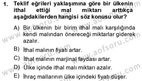 Uluslararası İktisat Dersi 2013 - 2014 Yılı (Final) Dönem Sonu Sınav Soruları 1. Soru