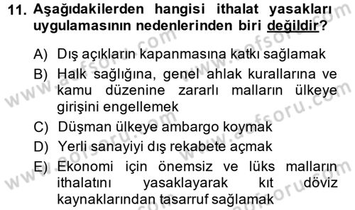 Uluslararası İktisat Dersi 2013 - 2014 Yılı (Final) Dönem Sonu Sınav Soruları 11. Soru