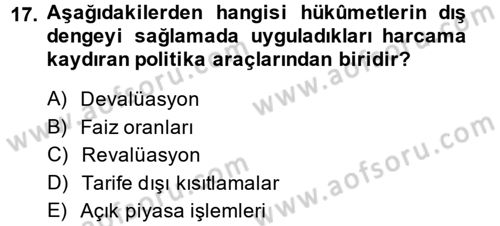 Uluslararası İktisat Dersi 2013 - 2014 Yılı (Final) Dönem Sonu Sınav Soruları 17. Soru