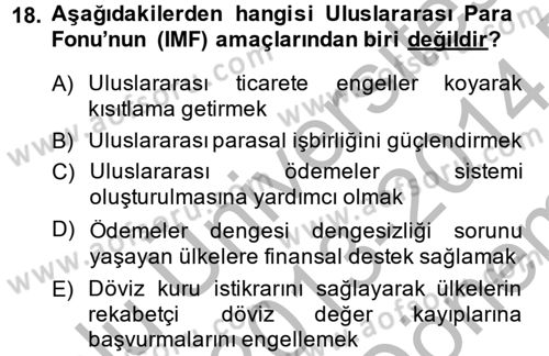 Uluslararası İktisat Dersi 2013 - 2014 Yılı (Final) Dönem Sonu Sınav Soruları 18. Soru