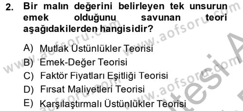 Uluslararası İktisat Dersi 2013 - 2014 Yılı (Final) Dönem Sonu Sınav Soruları 2. Soru