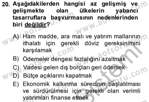 Uluslararası İktisat Dersi 2013 - 2014 Yılı (Final) Dönem Sonu Sınav Soruları 20. Soru