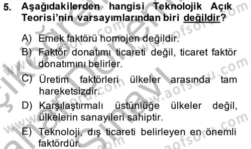 Uluslararası İktisat Dersi 2013 - 2014 Yılı (Final) Dönem Sonu Sınav Soruları 5. Soru