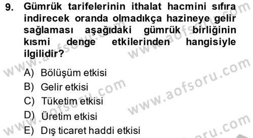 Uluslararası İktisat Dersi 2013 - 2014 Yılı (Final) Dönem Sonu Sınav Soruları 9. Soru