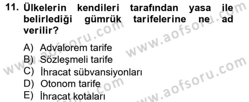 Uluslararası İktisat Dersi 2013 - 2014 Yılı Tek Ders Sınav Soruları 11. Soru