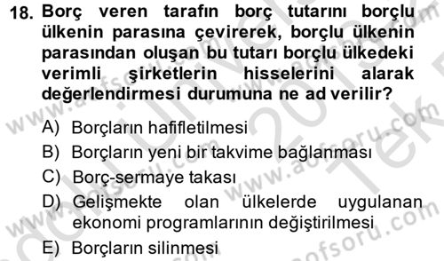 Uluslararası İktisat Dersi 2013 - 2014 Yılı Tek Ders Sınav Soruları 18. Soru