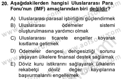 Uluslararası İktisat Dersi 2013 - 2014 Yılı Tek Ders Sınav Soruları 20. Soru