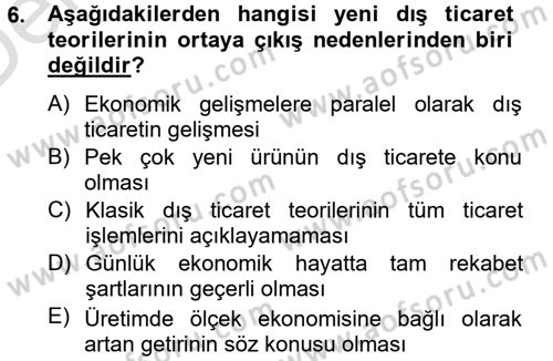 Uluslararası İktisat Dersi 2013 - 2014 Yılı Tek Ders Sınav Soruları 6. Soru