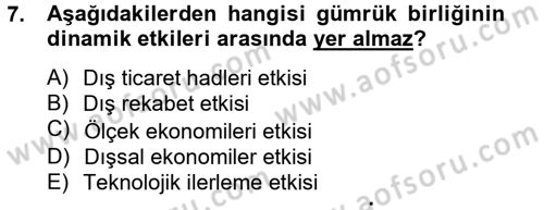 Uluslararası İktisat Dersi 2013 - 2014 Yılı Tek Ders Sınav Soruları 7. Soru