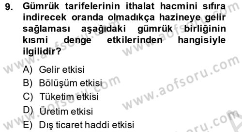 Uluslararası İktisat Dersi 2013 - 2014 Yılı Tek Ders Sınav Soruları 9. Soru