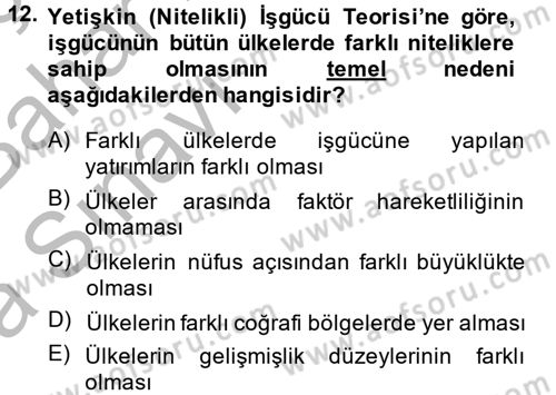 Uluslararası İktisat Dersi 2014 - 2015 Yılı (Vize) Ara Sınav Soruları 12. Soru