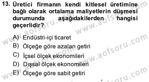 Uluslararası İktisat Dersi 2014 - 2015 Yılı (Vize) Ara Sınav Soruları 13. Soru