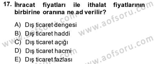 Uluslararası İktisat Dersi 2014 - 2015 Yılı (Vize) Ara Sınav Soruları 17. Soru