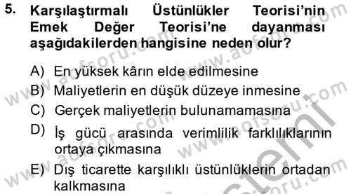 Uluslararası İktisat Dersi 2014 - 2015 Yılı (Vize) Ara Sınav Soruları 5. Soru