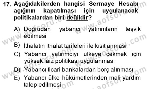 Uluslararası İktisat Dersi 2014 - 2015 Yılı (Final) Dönem Sonu Sınav Soruları 17. Soru