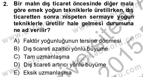 Uluslararası İktisat Dersi 2014 - 2015 Yılı (Final) Dönem Sonu Sınav Soruları 2. Soru