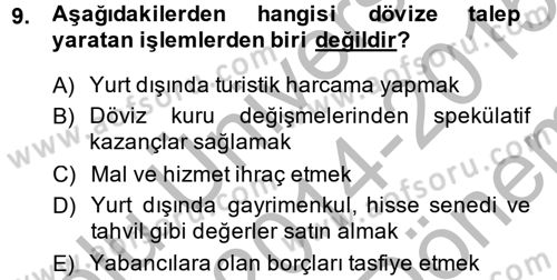 Uluslararası İktisat Dersi 2014 - 2015 Yılı (Final) Dönem Sonu Sınav Soruları 9. Soru