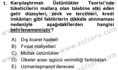 Uluslararası İktisat Dersi 2015 - 2016 Yılı (Vize) Ara Sınav Soruları 1. Soru