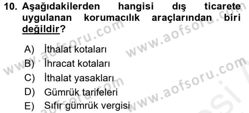 Uluslararası İktisat Dersi 2015 - 2016 Yılı (Vize) Ara Sınav Soruları 10. Soru