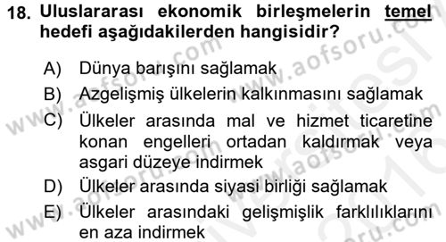 Uluslararası İktisat Dersi 2015 - 2016 Yılı (Vize) Ara Sınav Soruları 18. Soru