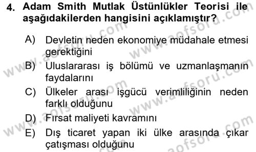Uluslararası İktisat Dersi 2015 - 2016 Yılı (Vize) Ara Sınav Soruları 4. Soru