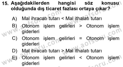 Uluslararası İktisat Dersi 2015 - 2016 Yılı (Final) Dönem Sonu Sınav Soruları 15. Soru