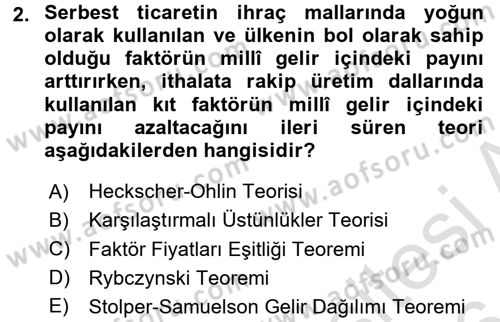 Uluslararası İktisat Dersi 2015 - 2016 Yılı (Final) Dönem Sonu Sınav Soruları 2. Soru