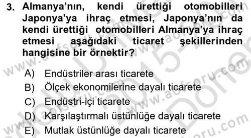 Uluslararası İktisat Dersi 2015 - 2016 Yılı (Final) Dönem Sonu Sınav Soruları 3. Soru