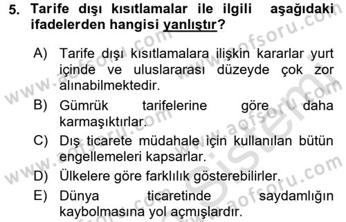 Uluslararası İktisat Dersi 2015 - 2016 Yılı (Final) Dönem Sonu Sınav Soruları 5. Soru