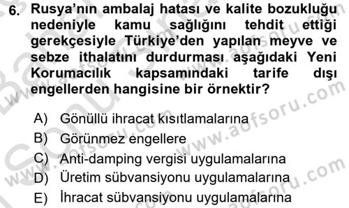 Uluslararası İktisat Dersi 2015 - 2016 Yılı (Final) Dönem Sonu Sınav Soruları 6. Soru