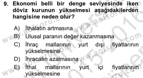 Uluslararası İktisat Dersi 2015 - 2016 Yılı (Final) Dönem Sonu Sınav Soruları 9. Soru