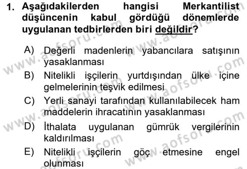 Uluslararası İktisat Dersi 2015 - 2016 Yılı Tek Ders Sınavı 1. Soru