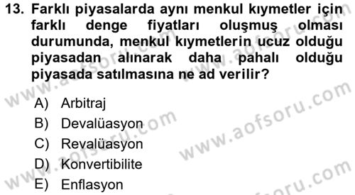 Uluslararası İktisat Dersi 2015 - 2016 Yılı Tek Ders Sınav Soruları 13. Soru