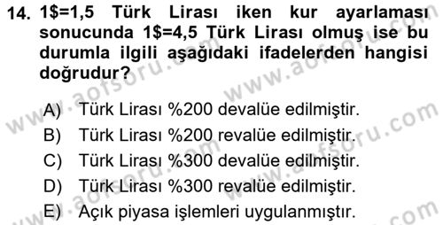 Uluslararası İktisat Dersi 2015 - 2016 Yılı Tek Ders Sınavı 14. Soru