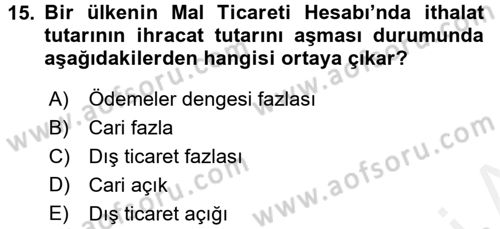 Uluslararası İktisat Dersi 2015 - 2016 Yılı Tek Ders Sınavı 15. Soru